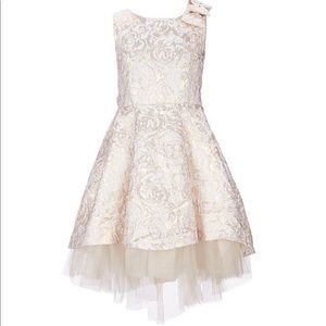 Ivory Metallic Jacquard Hi-Low Flower Girl Dress